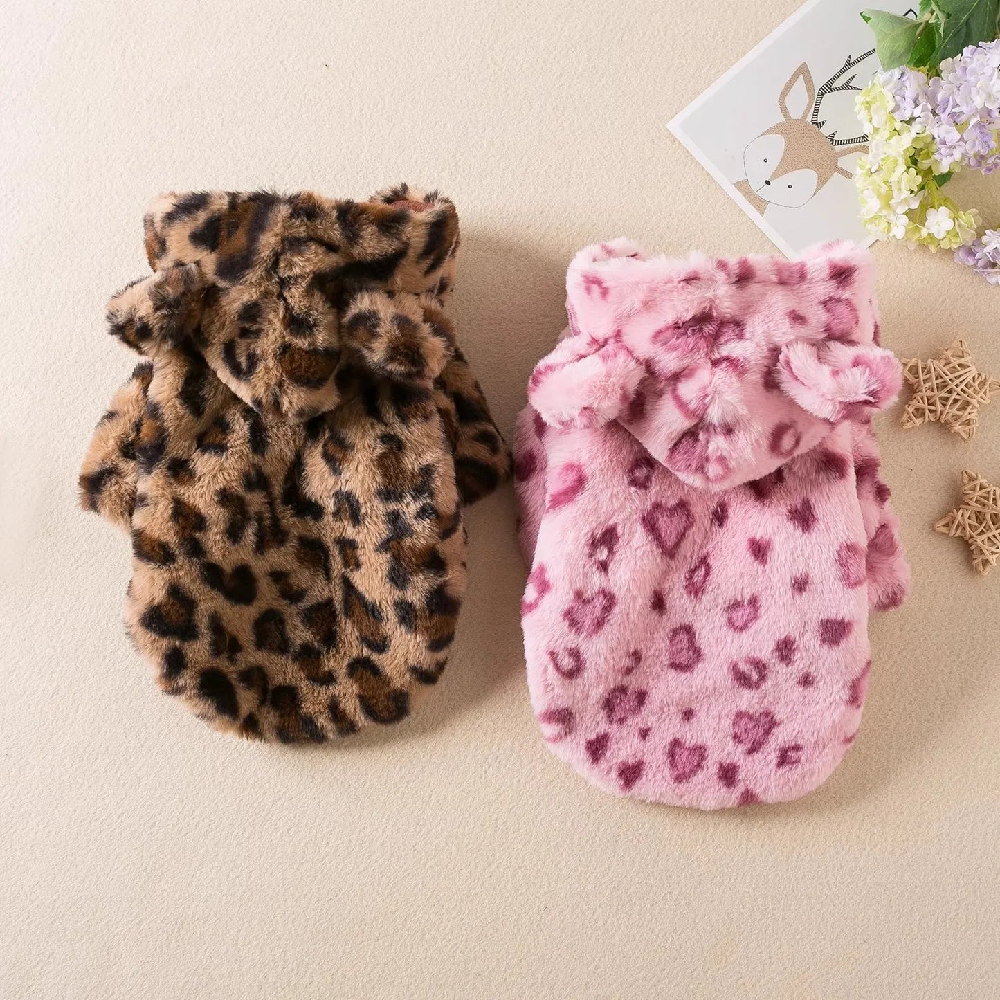 Dog clothes,spring and autumn clothes,leopard print hooded coats,cat clothes,thickened teddy schnauzers,Pomeranians,pet
