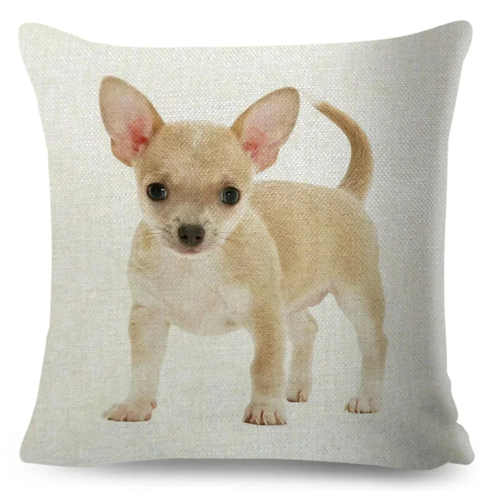 Cute Little Dog Chihuahua Cushion Cover Decor Lovely Pet Animal Pillowcase Polyester Throw Pillow Case for Sofa Home Car 45x45cm