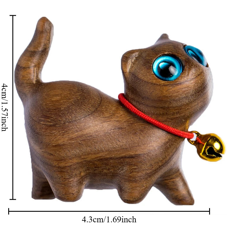 Cute Small Wooden Cats Figurine Handmade Carving Cats Home Decoration Figurine Gift Cats Accessories Decoration Crafts Figurines