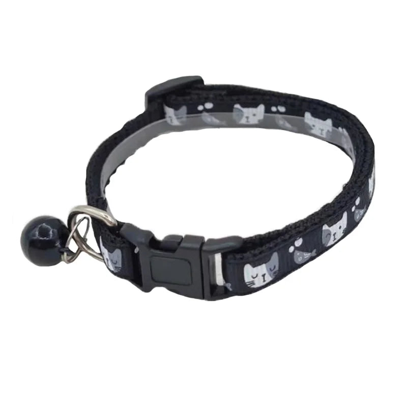 Cat Collar Colorful Cartoon Print Cats Puppy Collar with Bells Adjustable Nylon Buckle Collars Pets Dogs Neck Cat Accessories