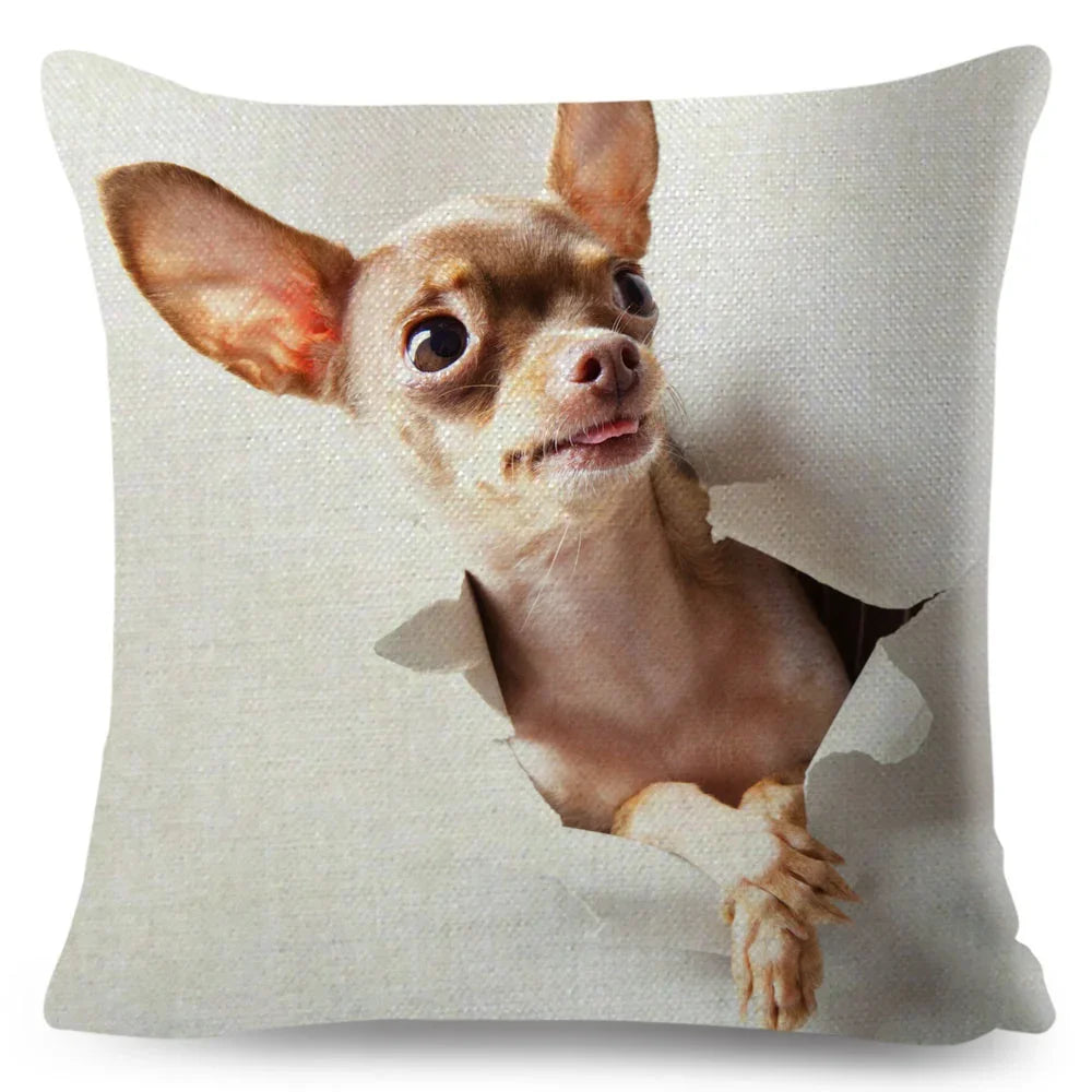 Cute Little Dog Chihuahua Cushion Cover Decor Lovely Pet Animal Pillowcase Polyester Throw Pillow Case for Sofa Home Car 45x45cm