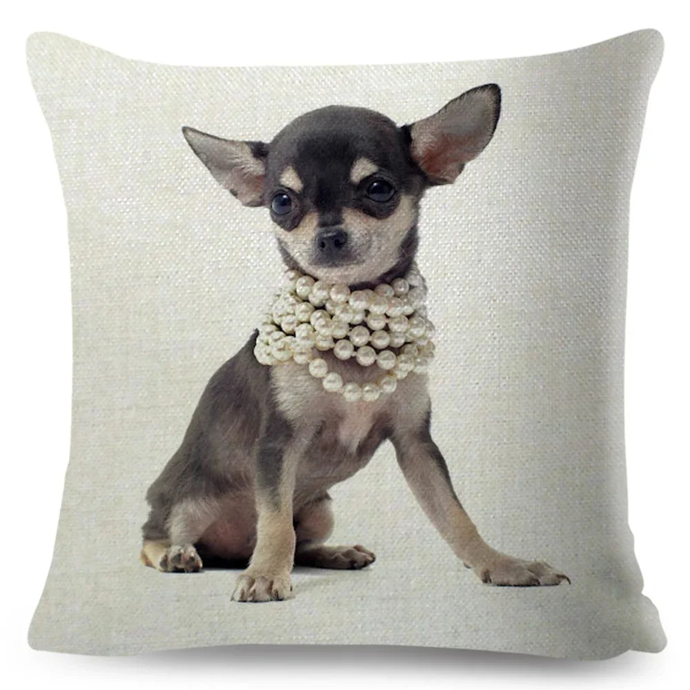 Cute Little Dog Chihuahua Cushion Cover Decor Lovely Pet Animal Pillowcase Polyester Throw Pillow Case for Sofa Home Car 45x45cm