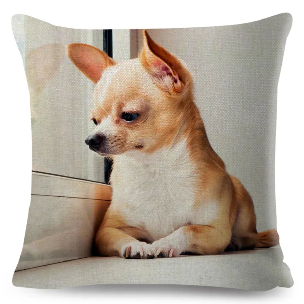 Cute Little Dog Chihuahua Cushion Cover Decor Lovely Pet Animal Pillowcase Polyester Throw Pillow Case for Sofa Home Car 45x45cm