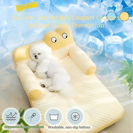 Pet Sofa Ice Doudou Backrest Big Eye Cushion Cool Feeling Cat Kennel Dog Kennel Cushion Breathable Removable and Washable Sofa