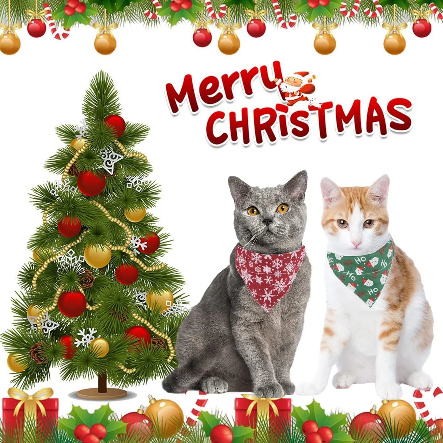 TONG Christmas Cat Collars with Bandana Bell Cat Bandana Collar with Removable Scarf Cat Christmas Collar for Cats