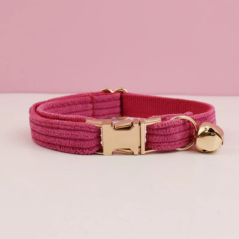 Corduroy Cat Collar with Name Plate Bell Bow Tie Personalized Custom Engraved Cat Collars for Cats