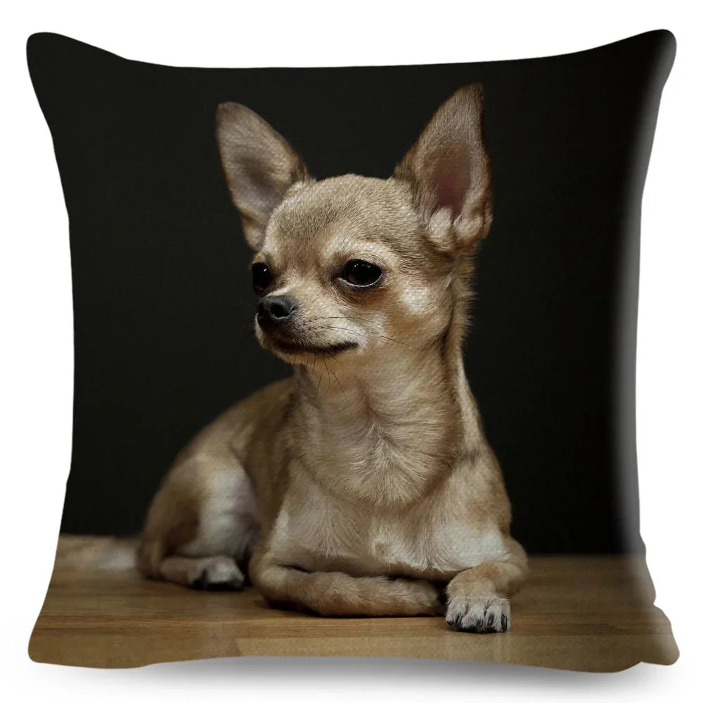 Cute Little Dog Chihuahua Cushion Cover Decor Lovely Pet Animal Pillowcase Polyester Throw Pillow Case for Sofa Home Car 45x45cm