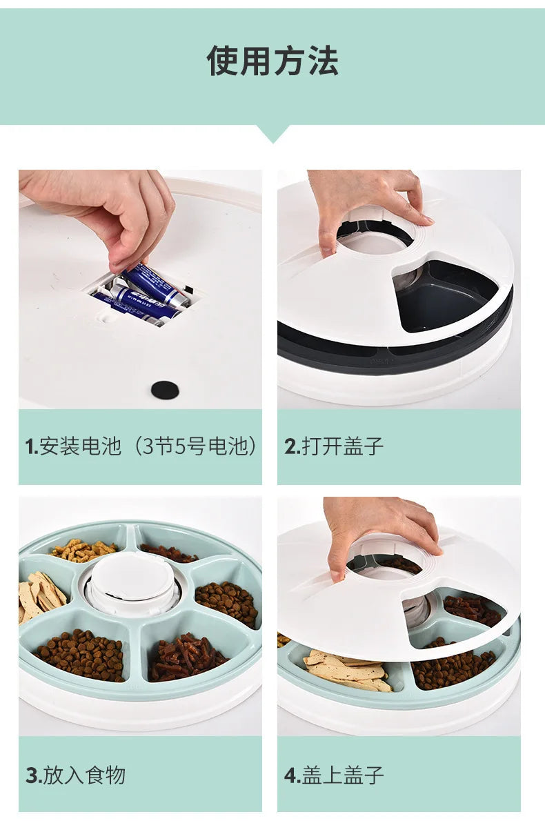 Automatic Feeder Pet Dog Round Timing Feeder 6 Meals 6 Grids Cat Dog Electric Dry Food Dispenser 24 Hours Feed Pet Supplies