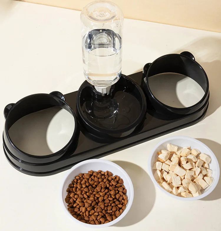 3 in 1 Cat Feeder for Cats Small Dogs 15 Degrees Raised Cat Bowls Cat bowl Automatic Cat Water Bottle Pet Supplies