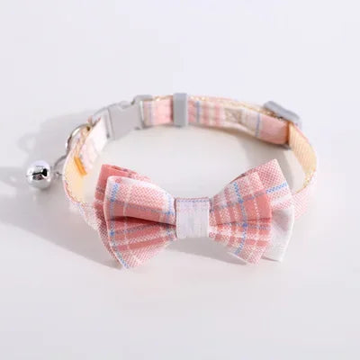 Cat Collar Breakaway with Cute Bow Tie and Bell  Adjustable & Removable Plaid Dog Collar for Cats Kitty Kitten Small Medium Dogs