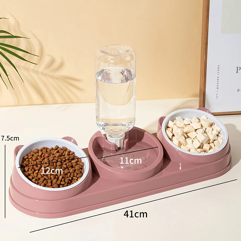 3 in 1 Cat Feeder for Cats Small Dogs 15 Degrees Raised Cat Bowls Cat bowl Automatic Cat Water Bottle Pet Supplies