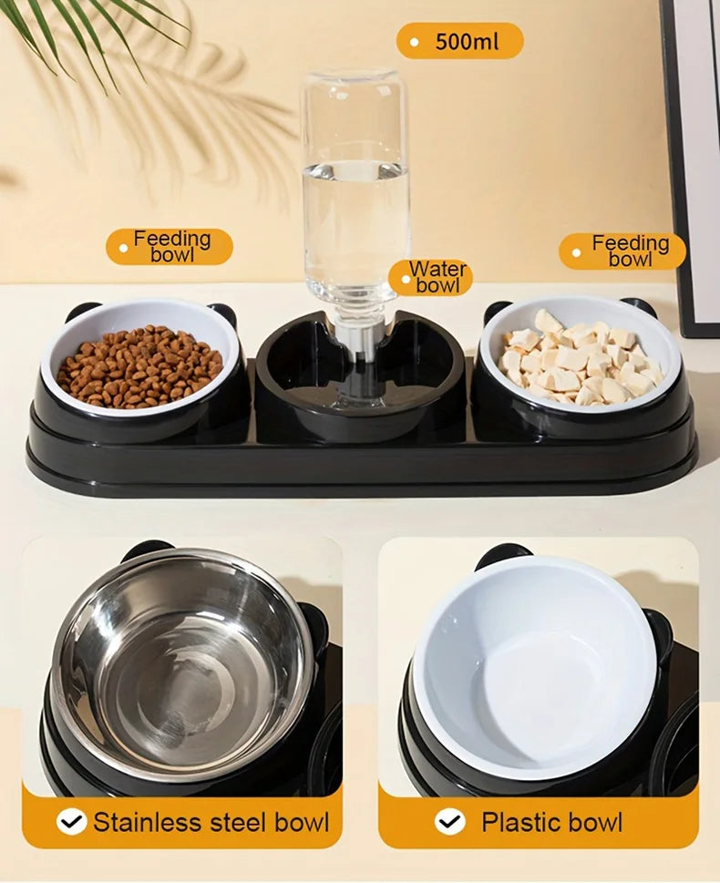 3 in 1 Cat Feeder for Cats Small Dogs 15 Degrees Raised Cat Bowls Cat bowl Automatic Cat Water Bottle Pet Supplies