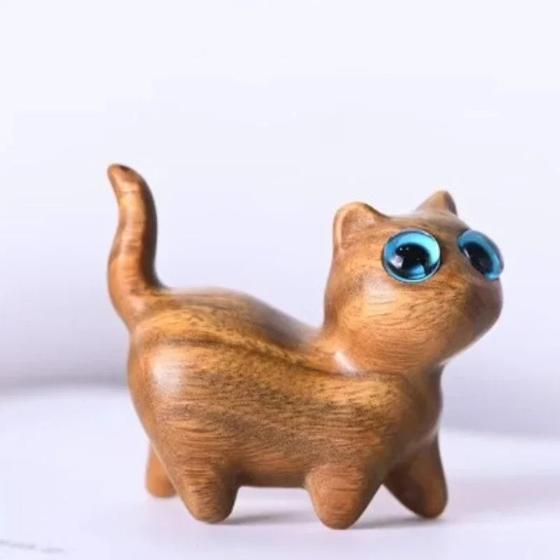 Cute Small Wooden Cats Figurine Handmade Carving Cats Home Decoration Figurine Gift Cats Accessories Decoration Crafts Figurines