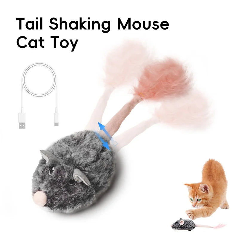Rechargeable Motion Mouse Cat Toy for Kitten Mouse Sound Moving Mouse Cat Toys Interactive Cat Toy Sound Mouse Cat toy