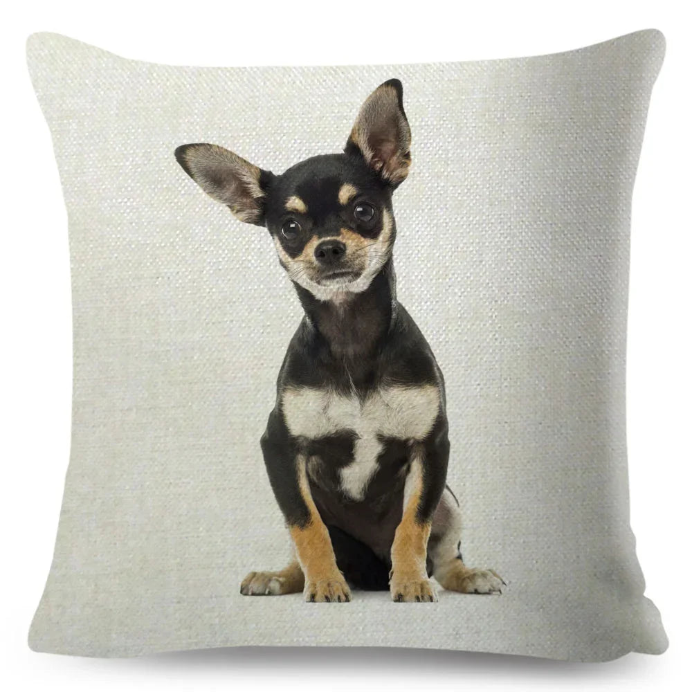 Cute Little Dog Chihuahua Cushion Cover Decor Lovely Pet Animal Pillowcase Polyester Throw Pillow Case for Sofa Home Car 45x45cm