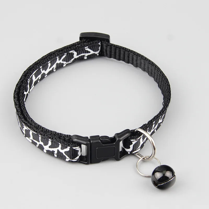 Cat Collar Colorful Cartoon Print Cats Puppy Collar with Bells Adjustable Nylon Buckle Collars Pets Dogs Neck Cat Accessories