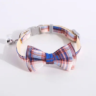Cat Collar Breakaway with Cute Bow Tie and Bell  Adjustable & Removable Plaid Dog Collar for Cats Kitty Kitten Small Medium Dogs