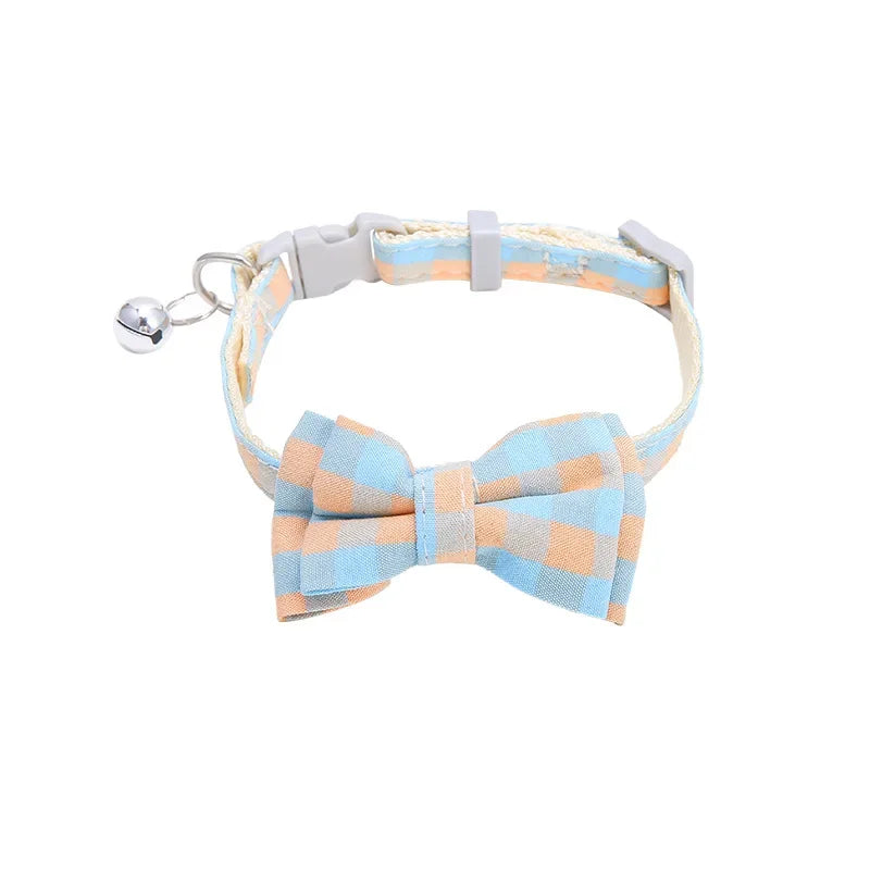 Cat Collar Breakaway with Cute Bow Tie and Bell  Adjustable & Removable Plaid Dog Collar for Cats Kitty Kitten Small Medium Dogs