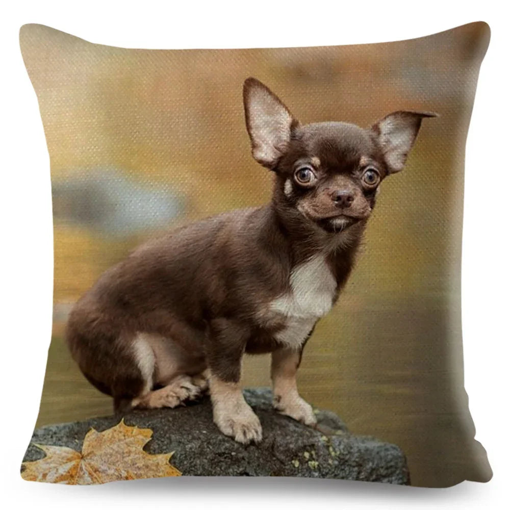 Cute Little Dog Chihuahua Cushion Cover Decor Lovely Pet Animal Pillowcase Polyester Throw Pillow Case for Sofa Home Car 45x45cm