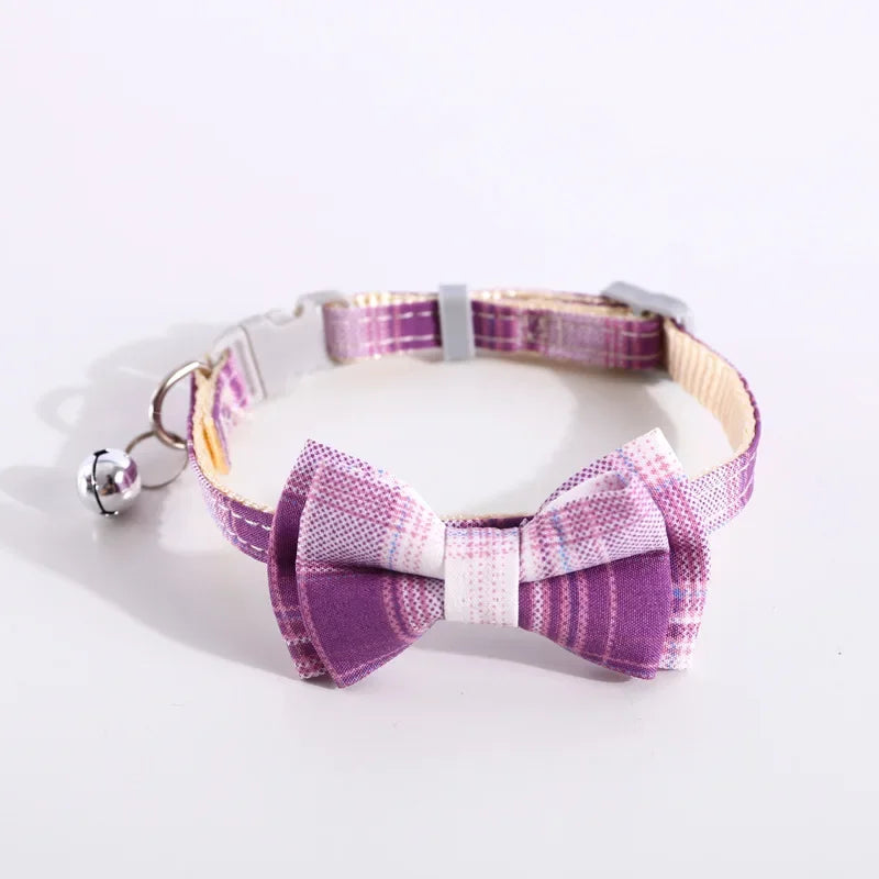 Cat Collar Breakaway with Cute Bow Tie and Bell  Adjustable & Removable Plaid Dog Collar for Cats Kitty Kitten Small Medium Dogs