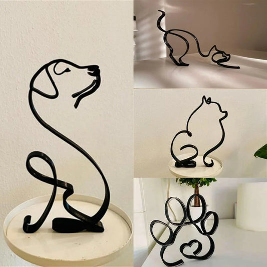 Dog Art Sculpture Metal Dog Abstract Minimalist Art Iron Figurines Office Desktop Accessories For Home Decoration Cute Miniature