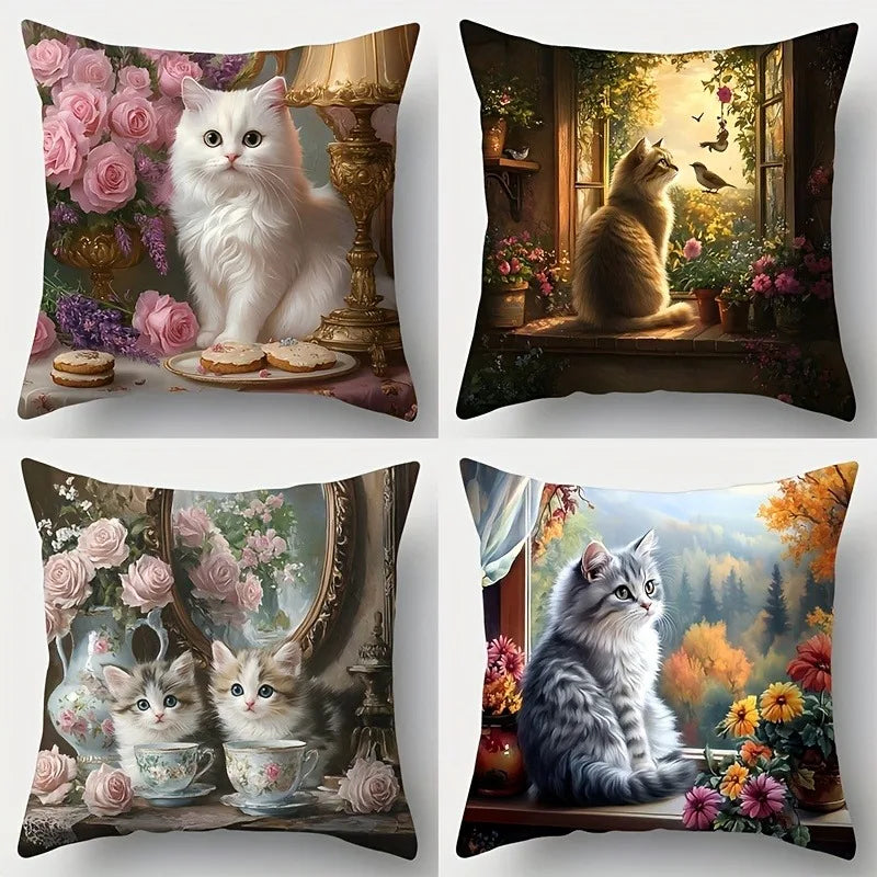 Charming Cat - themed Pillowcases CollectionLiving room sofa cushion cover, soft and comfortable, bedroom room decoration