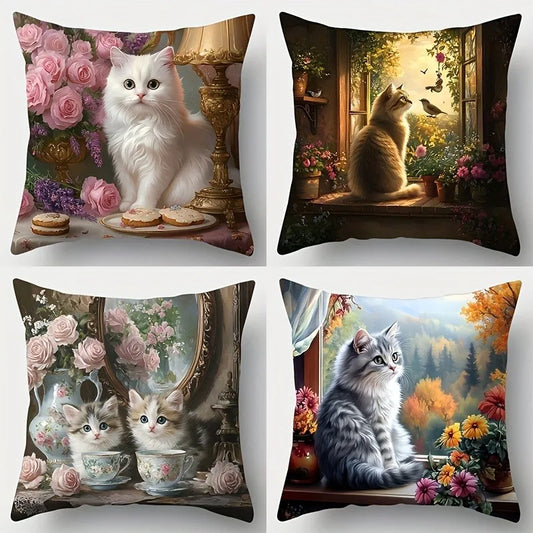 Charming Cat - themed Pillowcases CollectionLiving room sofa cushion cover, soft and comfortable, bedroom room decoration