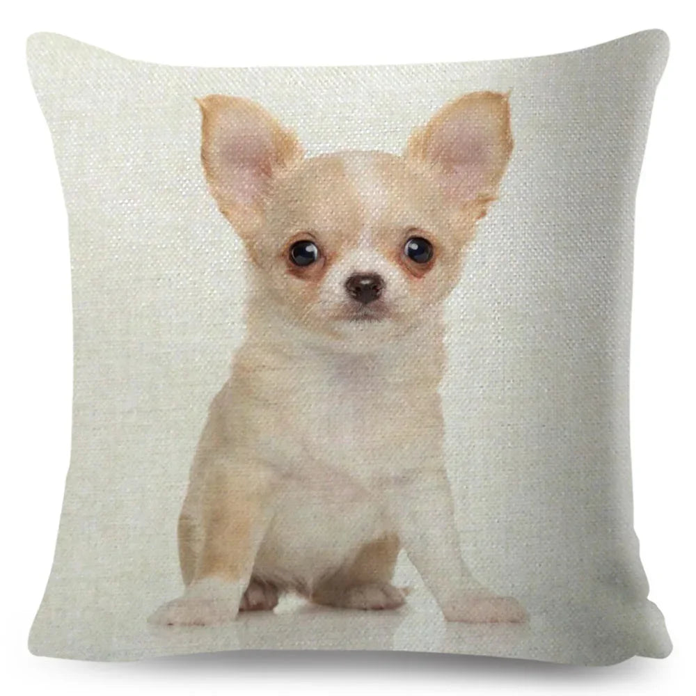 Cute Little Dog Chihuahua Cushion Cover Decor Lovely Pet Animal Pillowcase Polyester Throw Pillow Case for Sofa Home Car 45x45cm
