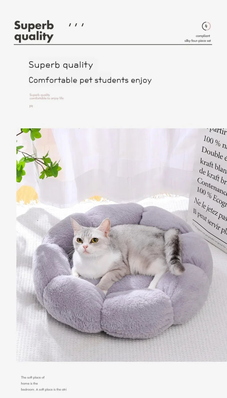 40CM Flower Soft Cat Bed Comfortable Sleep Pet Bed Cat Sleeping Mat Long Plush Dogs Basket Cushion Cat Mat Animals Sleeping Sofa