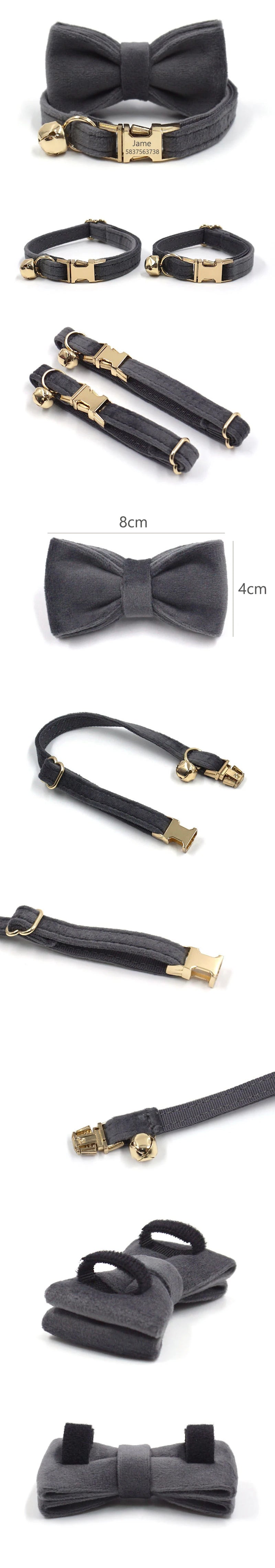 Personalized Cat Collar Velvet ID Engraving Name Tag Collar for Cat Necklace Puppy Kitten Bell Bow tie Custom Small Dog Collar