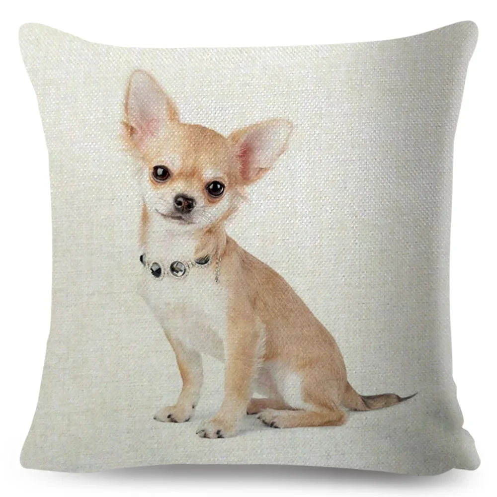 Cute Little Dog Chihuahua Cushion Cover Decor Lovely Pet Animal Pillowcase Polyester Throw Pillow Case for Sofa Home Car 45x45cm