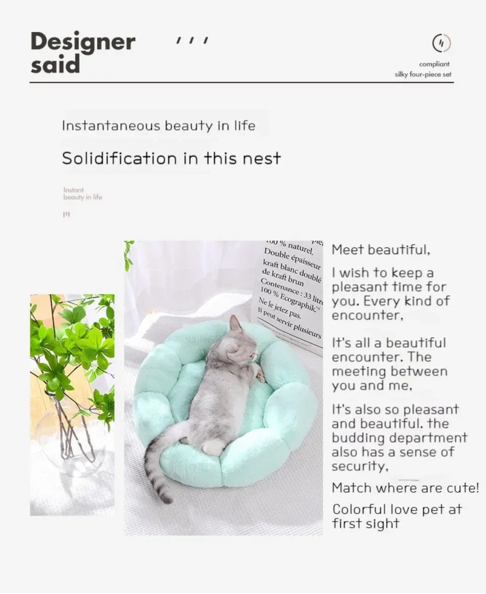 40CM Flower Soft Cat Bed Comfortable Sleep Pet Bed Cat Sleeping Mat Long Plush Dogs Basket Cushion Cat Mat Animals Sleeping Sofa