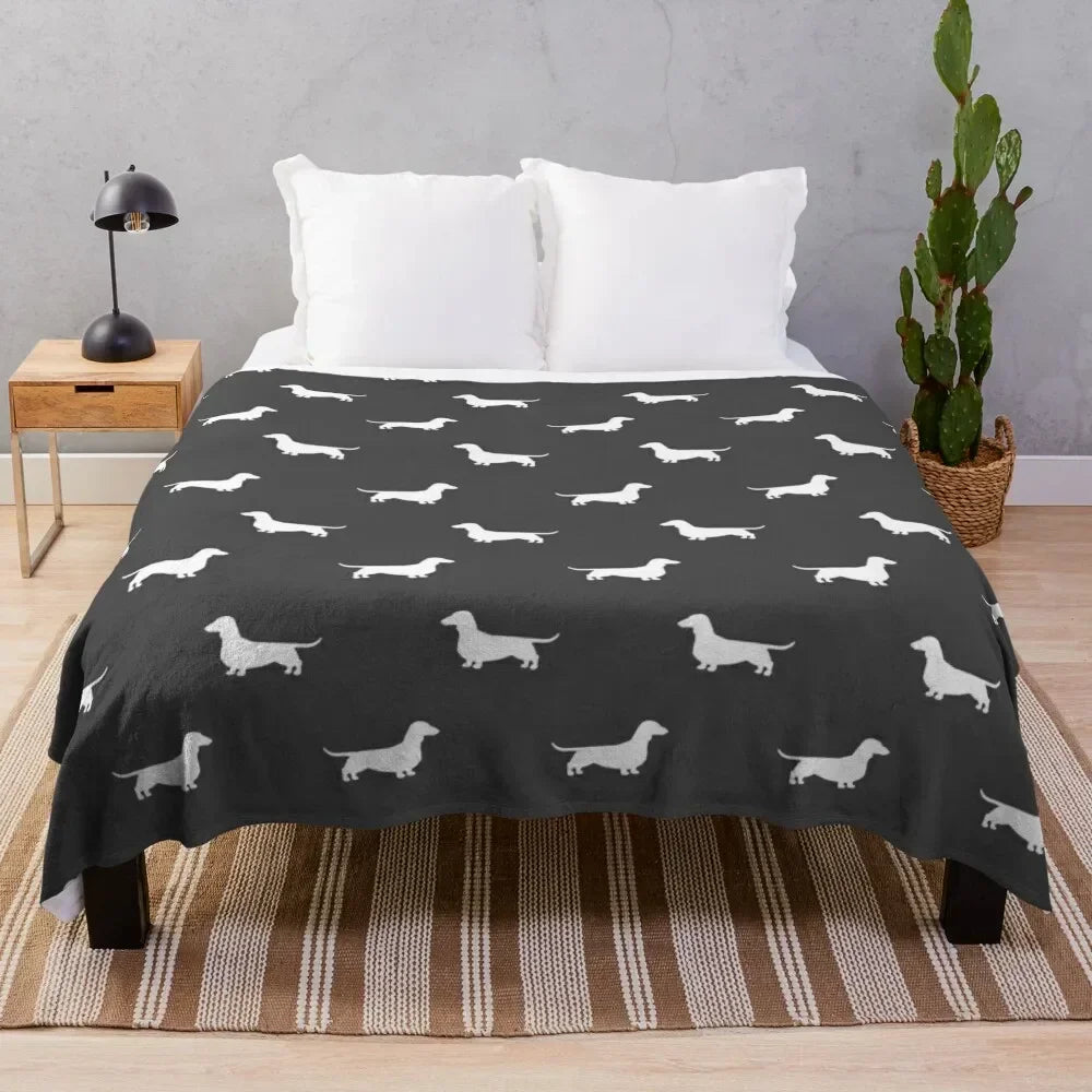 Dachshund Silhouette(s) | Wiener Dog | Smooth Coated Doxie Throw Blanket Warm Vintage blankets ands Blankets