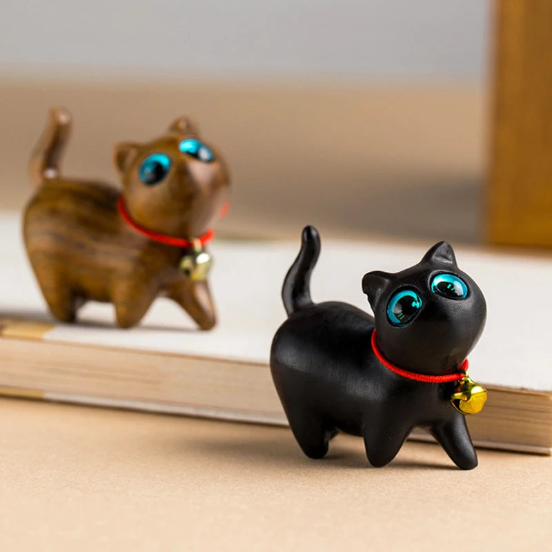 Cute Small Wooden Cats Figurine Handmade Carving Cats Home Decoration Figurine Gift Cats Accessories Decoration Crafts Figurines