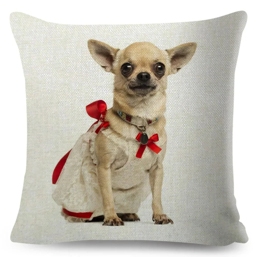 Cute Little Dog Chihuahua Cushion Cover Decor Lovely Pet Animal Pillowcase Polyester Throw Pillow Case for Sofa Home Car 45x45cm